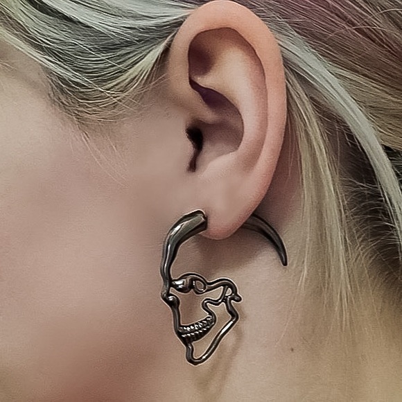 Any 3/$25! Gunmetal Skull Studs w/Jacket Backs Earrings - Picture 2 of 7